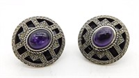 Judith Jack Art Deco Style Amethyst Earrings.