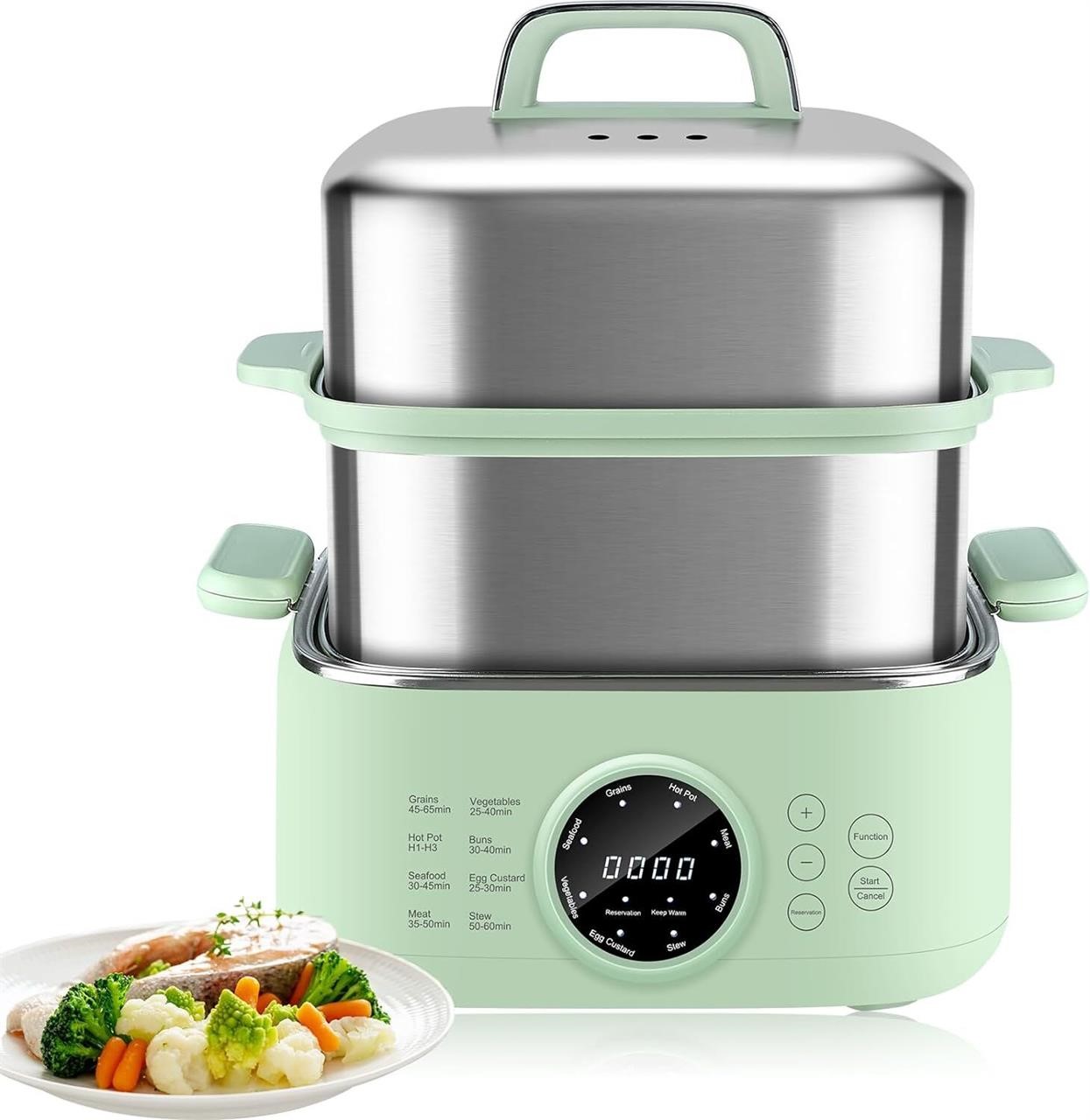 Electric Food Steamer  9.3L 2-Tier  Green