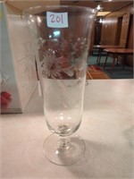 Etched glass vase 10in tall