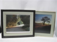 Pair Framed Scenic Prints One Signed
