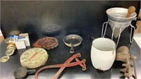 Canning Items Small Skillets, Thermometer, Wood