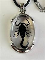 19" Leather Necklace/Lucite Scorpion Pendant 16 G