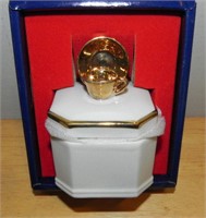 1978 Enesco 18kt Gold Accent Trinket Box, Orig Box