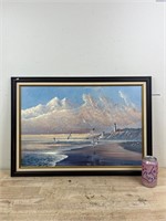 Scenic ocean painting signed August Holland