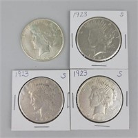 4 1923-S 90% Silver Peace Dollars.