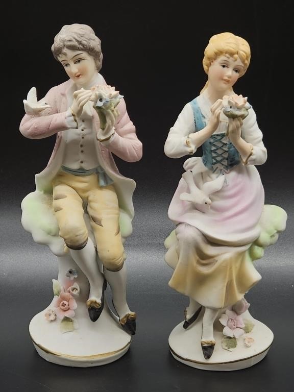 (2) Vtg. Courting Couple Bisque Ceramic Figurines