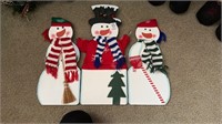 Three snowman wooden Christmas decoration