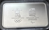 2010 Vancouver Olympic Sterling Silver 1 OZ Bar