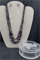 Glass Trinket Jewelry Box With Purple Statement