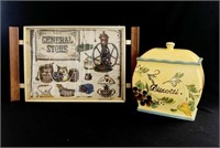 Household items including a "General Store" tray w