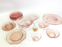 19 Pink Depression Glass Dishes