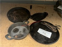 LOT  - ASSORTED CAST IRON PANS & HANDLES
