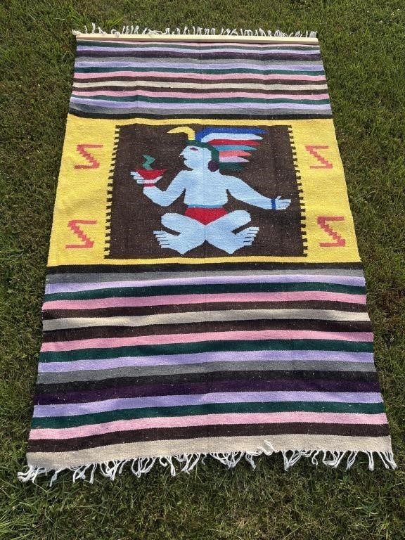 Vintage 1960's Large Aztec Indian Man Blanket