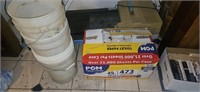 5 gallon buckets, case of toilet paper, case of