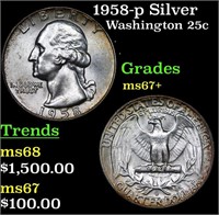 1958-p Washington Quarter Silver 25c Graded ms67+