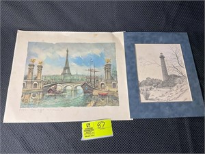 GROUP OF PRINTS TO INCLUDE A LIGHT HOUSE AND THE E