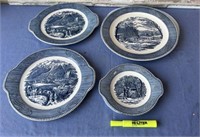 (4 PCS) CURRIER & IVES BY ROYAL - 2 PLATES MARKED