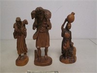 3 Wood Carved Figures Statues