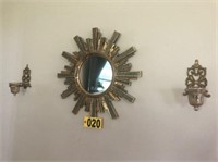 (2) Bronze wall sconces & starburst mirror - NO