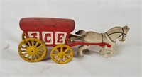 Cast Iron Horse With Ice Wagon Cart