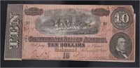 1864 Confederate States $10 Large Bank Note
