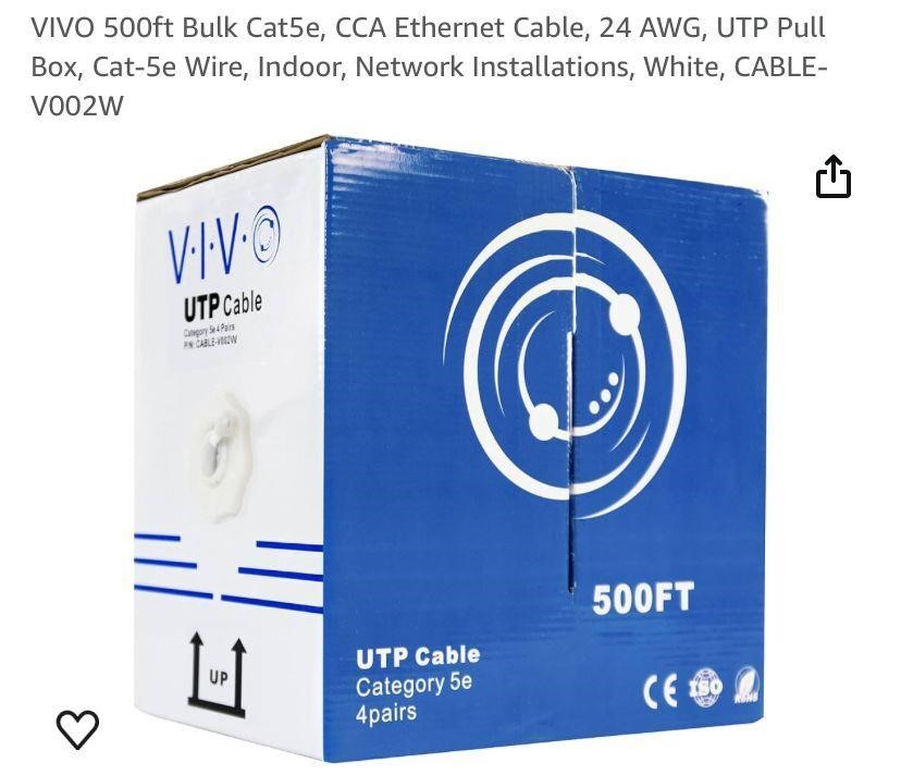 VIVO 500ft Bulk Cat5e, CCA Ethernet Cable