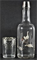 Sterling Silver Overlay Back Bar Bottle & Glass