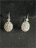 Sterling and Diamond Lever Back Earrings