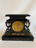 Antique Mantle Clock w/ Key  Mermaids Enamel Iron