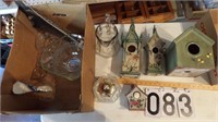 Porcelain Bird Houses, Oil Lamp and Glassware