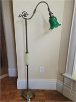Vtg. Iron French Parlor Floor Lamp w/ Glass Shade