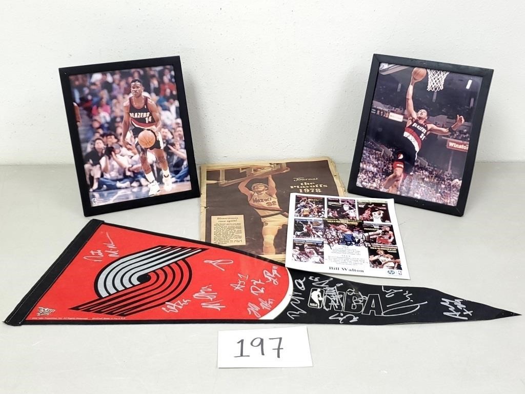 Signed Trail Blazers Pennant, Pictures + Newspaper