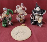 Vintage jester dolls and friend plaque