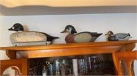 Three duck decoys, all carved wood hand-painted,