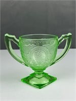 Uranium green glass two handle cup
