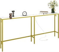 Sofa Table with Outlet, Gold Marble