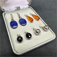 4 Pairs of Sterling Earrings Various Stones