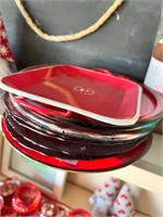 Lot of Red Glass Plates