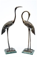 Pair of Cast Bronze Crane Statues Bird Sculptures