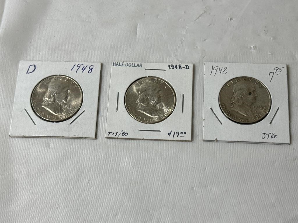 Three 1948 Franklin half dollars