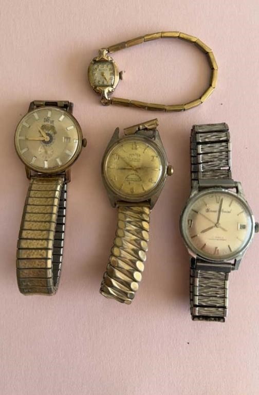 4 vintage wrist watches, three men’s watches,