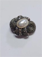 Vtg. Marcasite and Pearlike Broach Marked