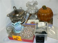 GLASS BOUDOIR LAMP, CASIO PORTABLE TV, PUMPKIN