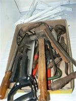 FLAT OF HAND TOOLS WITH DRAW KNIFE, HAMMERS,