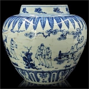 Scenic Chinese Blue And White Porcelain Jar