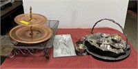 Miscellaneous silver serving tray and a mold