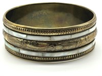 Vintage Textured Brass & Mother of Pearl Bangle