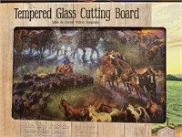 Glass Cutting Board - Horses, Cattle & Wagons