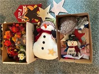 Three boxes of Christmas and fold decor