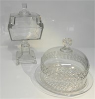 TALL CANDY DISH & CRYSTAL CUT CAKE PLATE W/ COVER